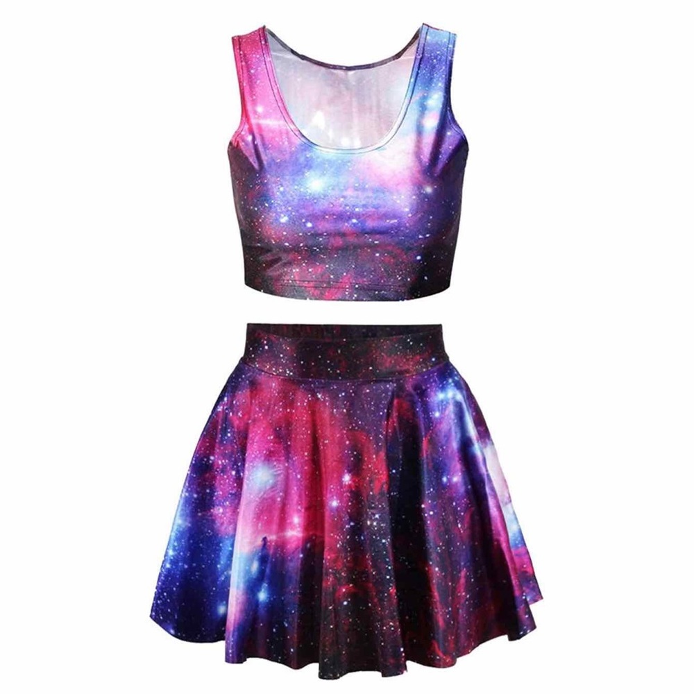 Galaxy supernova two piece crop top and skirt